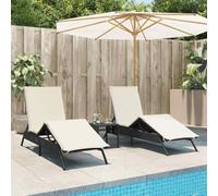 Zeiquah Lettino da giardino con cuscini, 2 pezzi, nero, in polyrattan, regolabile, pieghevole, con cuscino, per terrazza, balcone, piscina, campeggio, vacanze, benessere, relax, lettura, riposo
