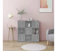 Zeiquah Libreria grigio Sonoma, 90 x 30 x 90 cm, in legno con 9 scomparti, ante e ripiani, stabile scaffale per soggiorno, studio, corridoio, cameretta dei bambini e biblioteca