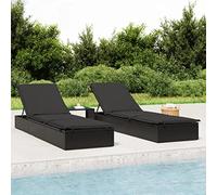 Zeiquah Sdraio da giardino con tavolo nero, in polyrattan, regolabile e pieghevole, con cuscino e tavolino per terrazza, balcone, piscina, campeggio, benessere e relax