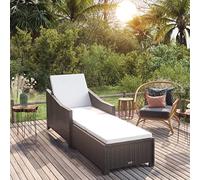 Zeiquah Sdraio da giardino in polyrattan nero con cuscino bianco crema, regolabile, pieghevole, con braccioli e ruote, per terrazza, balcone, piscina, benessere e relax