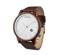 Zeitholz Breitenbrunn - Orologio da polso con cinturino in pelle marrone e cassa in legno di sandalo della gomma, visualizzazione data, fatto a mano