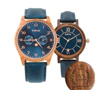 Zeitholz Orologi in legno per coppie, incisione gratuita, regali, orologio analogico, Klitten 42 mm e Rosenbach 36 mm, 100% legno naturale, movimento al quarzo giapponese., Blu