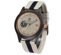 Zeitholz Orologio da uomo in legno Thum - cassa in legno 40 mm - calendario mensile - lancette luminose - orologio ecologico leggero con cinturino in tessuto 20 mm. (Mocha)