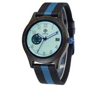 Zeitholz Orologio da uomo in legno Thum - cassa in legno 40 mm - calendario mensile - lancette luminose - orologio ecologico leggero con cinturino in tessuto 20 mm. (Aqua)