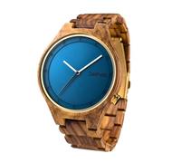 Zeitholz Orologio in Legno per Uomo, Orologio analogico collezione Stolpen 42mm, in legno naturale con movimento al quarzo giapponese. Minimalista e sportivo. (Blu)