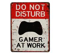 zeitzone, targa di latta “Do not disturb: gamer at work”, decorazione per porta, camera di giocatori, 25 x 20 cm