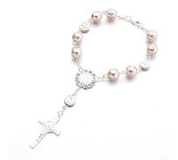 Zeiwohndc Bracciale per Perle Vetro Cristiano Bracciale Cattolico Bracciale Religioso Gioielli Adatti alla Festa dei Matrimoni Battesimo