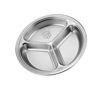 Zeiwohndc Piatto rotondo a 3 scomparti in acciaio inox per la separazione degli alimenti Salvaspazio, piatto da portata da cucina, accessori da pranzo igienico, piatto divisorio alimentare