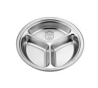 Zeiwohndc Piatto rotondo a 3 scomparti in acciaio inox per la separazione degli alimenti Salvaspazio, piatto da portata da cucina, accessori da pranzo igienico, piatto divisorio alimentare