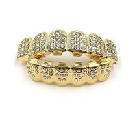 Zeiwohndc Punk Dente Decorativo con Diamanti Denti Top & Bottom All-match per Rapper Costume Denti Gioielli Accs Body Piercing Ombelico Piercing Ombelico Punk Rock Collana Donne Ragazze, Golden suit A