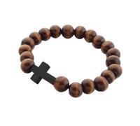 Zeizafa Bracciale con Croci in Legno E Lisce Resistente alle Allergie dal Design Leggero Perline da Indossare Ogni Giorno. Bracciale Perline Legno Delicato sulla Pelle