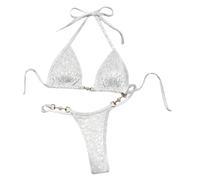 Zeizafa Costume da bagno da donna con motivo unico, comodo e senza schienale, cinturino sottile per il collo, abbigliamento da spiaggia alla moda