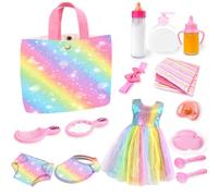 ZEIZHUBN 15 Pcs Accessori per Bambole, Set di Alimentazione Include Pannolini, Biberon, Fasciatoio e Vestiti per Bambole, Regalo per Gioco di Finzione per Bambini Bambine e Ragazze 3+ Anni