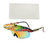 ZEKANXX Visiera Fissato Occhiali Da Sole Ombra Occhiali Da Sole Antivento Occhiali Da Sole Occhiali Da Sole Con Visiera, Cornice a righe Lamina rossa, taglia unica