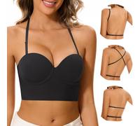 Zekeylin Reggiseni a Schiena Bassa-con Schiena Scoperta Invisibile e Ferretto - con Scollo Multiway Convertibili con Taglio Basso per Le Donne(Black, 3D)
