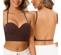 Zekeylin Reggiseni a Schiena Bassa-con Schiena Scoperta Invisibile e Ferretto - con Scollo Multiway Convertibili con Taglio Basso per Le Donne(Cocoa, 2C)