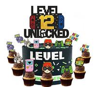 ZELAITE "level 12 unlocked", decorazione per torte, 12° compleanno, decorazione per torta Happy Birthday, videogioco, decorazione per torta di compleanno per ragazzo (c)