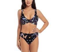 Zelinge Bikini a vita alta Set Costume da bagno estivo a vita alta Costumi da bagno S-2XL, Fantasia Farfalle Colorate Nero, L