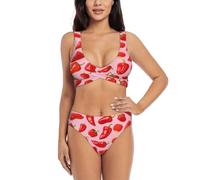 Zelinge Bikini a vita alta Set Sportivo 2 Pezzi Costumi Da Bagno Twist Front Costume Da Bagno S-2XL, Peperoni 3D, S