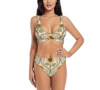 Zelinge Bikini a vita alta Set Sportivo 2 Pezzi Costumi Da Bagno Twist Front Costume Da Bagno S-2XL, Stampa floreale retrò, XX-Large