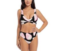 Zelinge Bikini a vita alta Set Sportivo 2 Pezzi Costumi Da Bagno Twist Front Costume Da Bagno S-2XL, Fette Di Fragola Nero, S