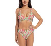 Zelinge Bikini a vita alta Set Sportivo 2 Pezzi Costumi Da Bagno Twist Front Costume Da Bagno S-2XL, Fiori Verde Chiaro, XL
