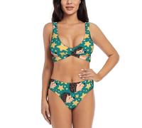 Zelinge Bikini a vita alta Set Sportivo 2 Pezzi Costumi Da Bagno Twist Front Costume Da Bagno S-2XL, Cartoon Hedgehogs Teal, XL