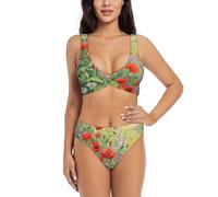 Zelinge Bikini a vita alta Set Sportivo 2 Pezzi Costumi Da Bagno Twist Front Costume Da Bagno S-2XL, Fiori selvatici Verde, M