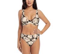 Zelinge Bikini a vita alta Set Sportivo 2 Pezzi Costumi Da Bagno Twist Front Costume Da Bagno S-2XL, Palline da baseball retrò, M