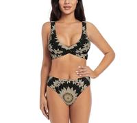 Zelinge Bikini a vita alta Set Sportivo 2 Pezzi Costumi Da Bagno Twist Front Costume Da Bagno S-2XL, Mandala floreale gotico, S