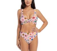 Zelinge Bikini da donna, 2 pezzi, a vita alta, taglie S-XXL, Design a stella carino, M