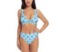 Zelinge Bikini da donna, 2 pezzi, a vita alta, taglie S-XXL, Grigio Blu Dots, XX-Large