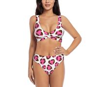 Zelinge Bikini da donna a vita alta, costume da bagno sportivo a 2 pezzi, con torsione frontale, S-XXL, Leopardo Carino, L