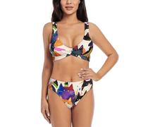 Zelinge Bikini da donna a vita alta, costume da bagno sportivo a 2 pezzi, con torsione frontale, S-XXL, Gatto Colorato Beige, L