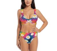 Zelinge Bikini da donna a vita alta set sportivo 2 pezzi costumi da bagno a vita alta costumi da bagno S-2XL, Colorato tropicale tie-dye, S