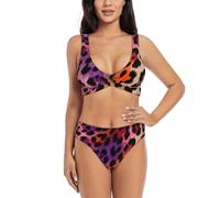 Zelinge Bikini da donna, estivo, a vita alta, taglie S-2XL, Pruple Brown Orange Leopard, L