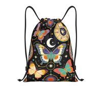 Zelinge Borsa da bagno con coulisse per la spiaggia, Farfalla Mistica Luna Nero, 16.5 x 19.6 inch, Zaini Daypack