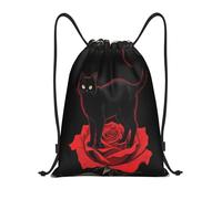 Zelinge Borsa da bagno con sacca da palestra con coulisse per spiaggia, Rosa Rossa Gatto Nero, 14 x 16.9 inch, Zaini Daypack
