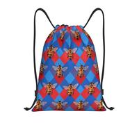 Zelinge Borsa da nuoto con coulisse per la spiaggia, Api su Griglia Rosso Blu, 14 x 16.9 inch, Zaini Daypack