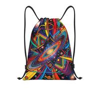 Zelinge Borsa da palestra con coulisse per spiaggia, Arte Cosmica Psichedelica Nero, 14 x 16.9 inch, Zaini Daypack