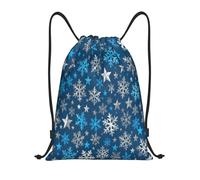 Zelinge Borsa da palestra con coulisse per spiaggia, Fiocchi di neve argento stelle blu navy, 16.5 x 19.6 inch, Zaini Daypack