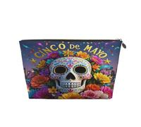 Zelinge Borsa da toilette da viaggio per trucco portatile piccola borsa organizer cosmetica, Cinco De Mayo Sugar Skull Flowers-1, Taglia unica