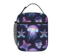 Zelinge Borsa per il pranzo riutilizzabile per il lavoro Picnic Neon Ocean Skull Medusa Portatile Lunch Tote Per Le Donne Degli Uomini Cooler Tote Per Il Pendolarismo Picnic Viaggio