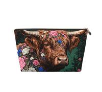 Zelinge Borse cosmetiche compatte della borsa da toeletta di viaggio della borsa di trucco piccole per le donne, Fiori Ornati Verde mucca-1, Taglia unica