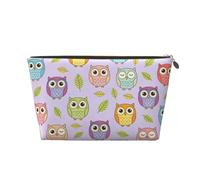 Zelinge Borse cosmetiche compatte di viaggio della borsa da toilette della borsa di trucco con la chiusura lampo, Foglie Gufi Cartoon Viola chiaro-1, One Size