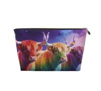 Zelinge Borse cosmetiche impermeabili della borsa da toeletta della borsa portatile di trucco piccole per le donne, Mucche delle Highland nello spazio cosmico-1, One Size