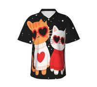 Zelinge Camicia hawaiana da uomo a maniche corte con bottoni, camicia da spiaggia per vacanze S-3XL, Amo i gatti al buio, L