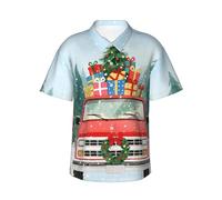 Zelinge Camicia hawaiana da uomo a maniche corte con bottoni, camicia da vacanza, S-3XL, Alberi di Natale Auto Rossa, M