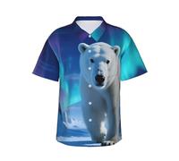 Zelinge Camicia hawaiana da uomo, a maniche corte, con bottoni, per vacanze, spiaggia, taglie S-3XL, Aurora e Orso Polare, L