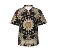 Zelinge Camicia hawaiana da uomo, casual, a maniche corte, con bottoni, camicia da spiaggia e vacanze, taglie S-3XL, Mandala decorato con stelle e fiori, L